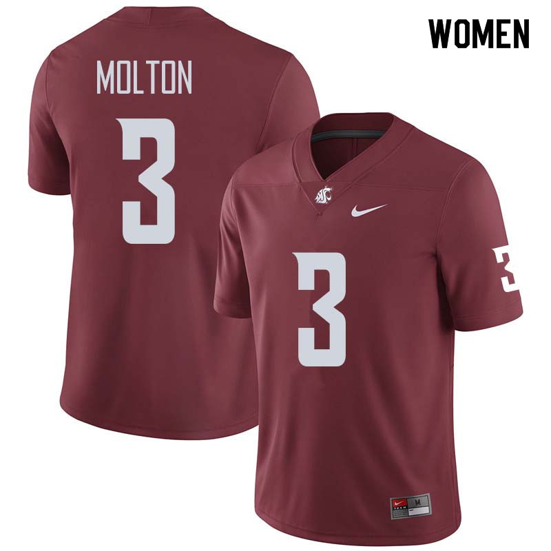Women #3 Darrien Molton Washington State Cougars College Football Jerseys Sale-Crimson - Click Image to Close